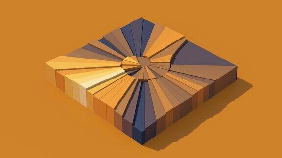 橙色、棕色、蓝色破碎表面变形..抽象动画3d渲染