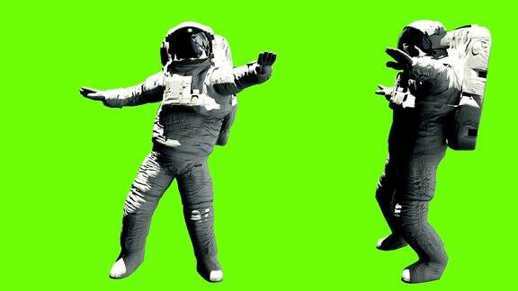 宇航员跳嘻哈舞绿色屏幕上的可循环动画4k