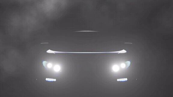 汽车的前灯在一个黑暗的雾天晚上