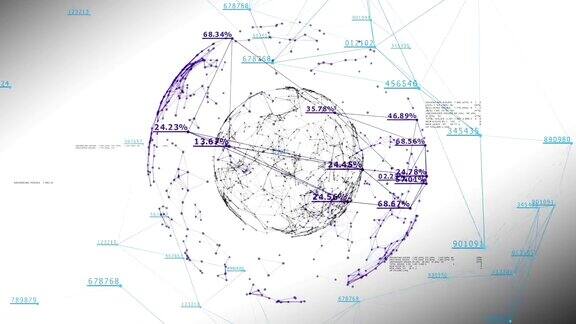 全球商业网络与数字和百分比的白色3d无缝动画的技术概念毛圈高清