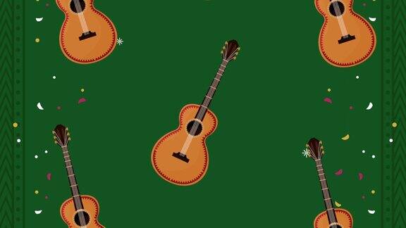 墨西哥节日庆祝与吉他图案动画