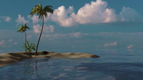 热带风景的棕榈树在一个岛上的海上三维动画