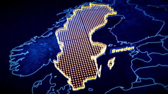 瑞典国家边界3D可视化现代地图大纲旅游
