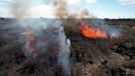 消防队员正在扑灭农村地区的森林大火