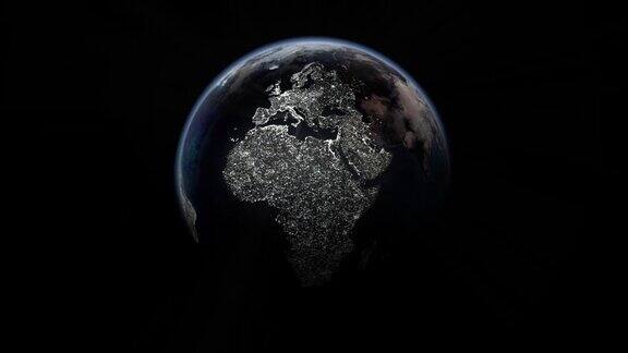 当地球转动时大陆照亮了地球