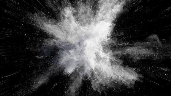 黑色背景下白色粉末爆炸的Cg动画慢动作动作开始有加速有α无光