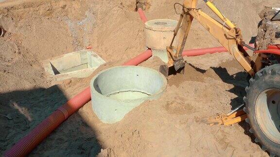 推土机挖了一个坑管道铺设、更换