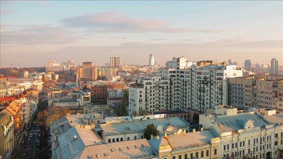 基辅市中心鸟瞰图乌克兰全景城市景观4k时间推移