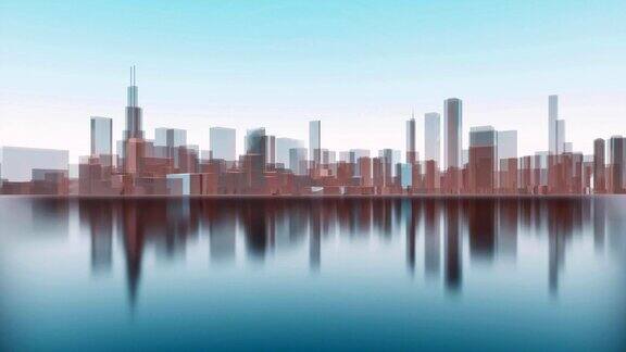 3D芝加哥摩天大楼倒映在水中