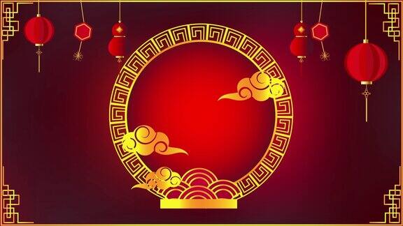 喜庆春节以红色为背景装饰经典喜庆节日传统农历年画以挂灯笼为传统风格