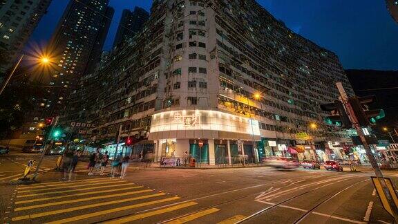 香港本地建筑物夜间交通灯的延时摄影