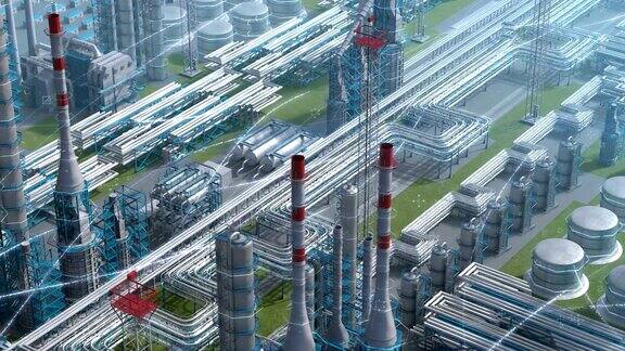 石油和天然气炼制工厂工厂用化学式设计等距视图工业石油区钢管和储油罐无人机飞植物射击生成的3d图像背景