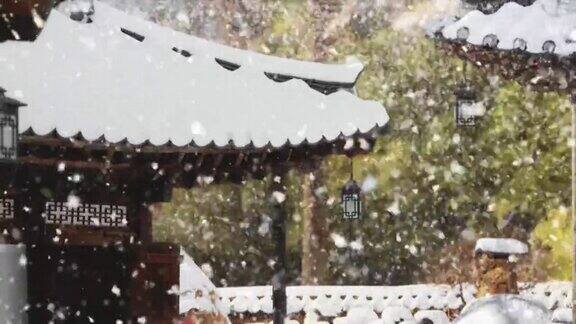 下雪的韩屋村冬季风景
