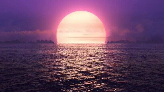 紫色的日落在无缝循环的海洋上
