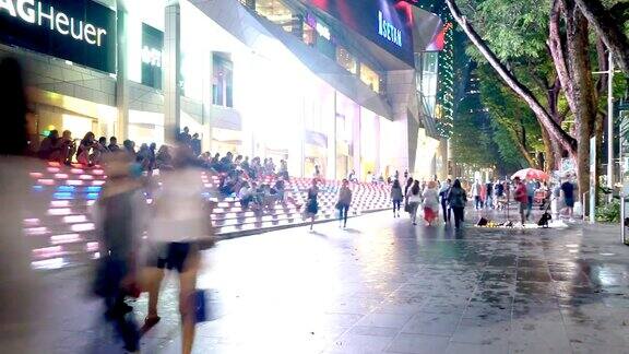 新加坡现代商业大厦附近人头攒动时间流逝