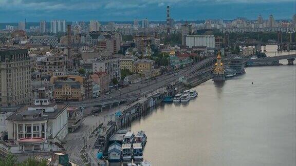 乌克兰基辅第聂伯罗河边的波什托瓦广场的延时视频