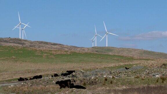 苏格兰山坡上的风力涡轮机