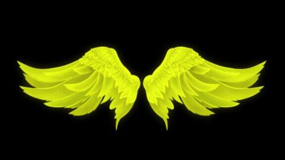 动画黄色翅膀孤立在绿色背景上