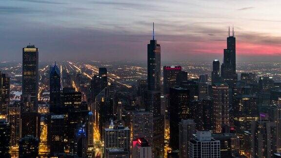 HAPAN芝加哥的蓝色时间从黄昏到夜晚的过渡