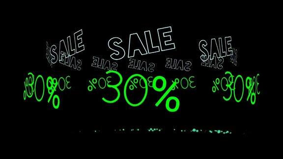 限时抢购30%霓虹灯标志文字动画荧光灯发光横幅黑色背景