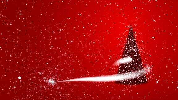 圣诞树暴风雪星星雪红色背景为新年项目