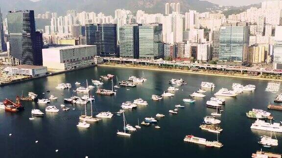 航拍香港观塘避风塘