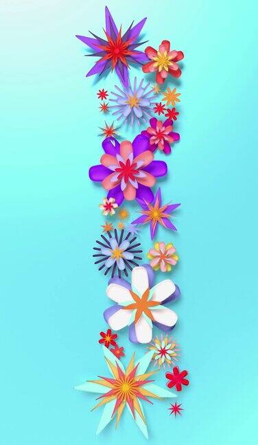 垂直彩色花卉庆祝三八国际妇女节情人节和爱情动画4K分辨率