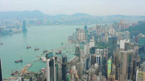 白天市景维多利亚港市区空中全景4k香港