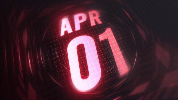4月1日3d动态图形红外线日历在未来和科技发光霓虹灯拍摄纪念在led等4k循环