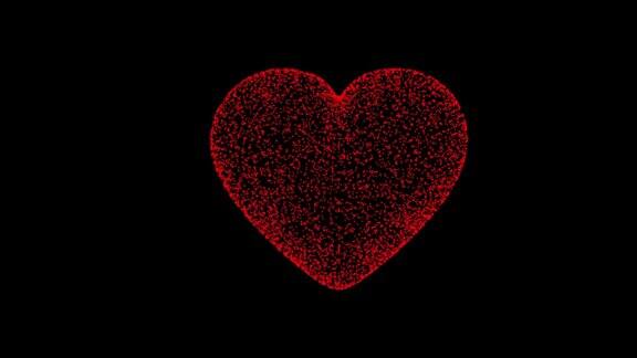红心在黑色背景抽象粒子动画背景4k情人节爱散焦模糊