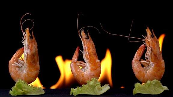 烤虾、烧烤海鲜的慢镜头背景