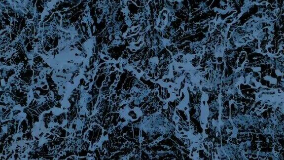 蓝色抽象浮动粒子在黑暗空间背景-特写镜头