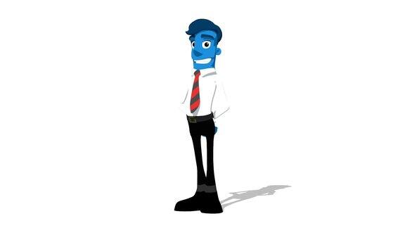 蓝色商人“微笑和波浪”可连接的角色动画