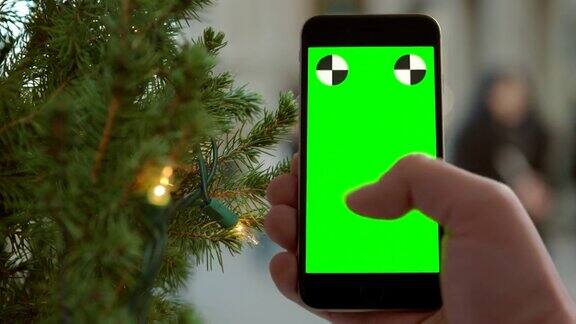 智能手机绿屏人纽约圣诞假期手机