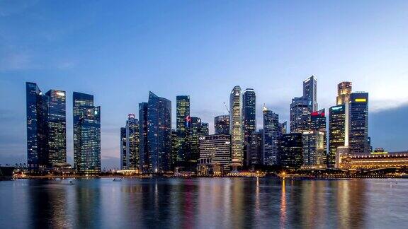 新加坡的现代都市景观从白天到夜晚时光流逝