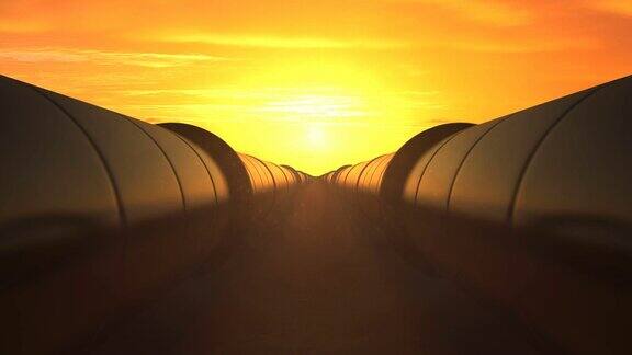 金色夕阳下的输油管道