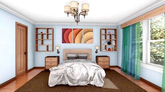 建立舒适的卧室室内3d动画