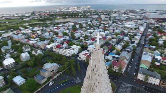 航拍冰岛雷克雅未克Hallgrimskirkja教堂