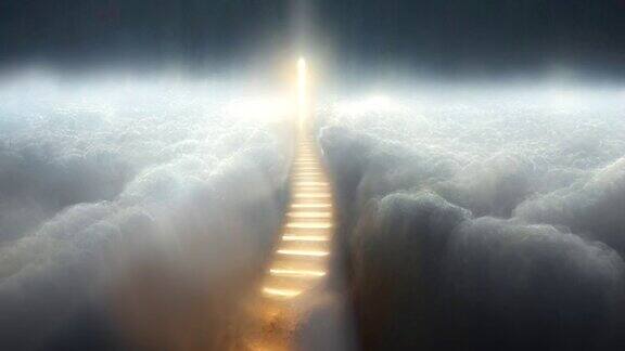 通往天堂的阶梯云中的金色阶梯通向天堂之门