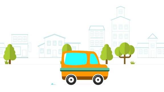 汽车动画背景的城市二维动画移动的城市背景卡通车