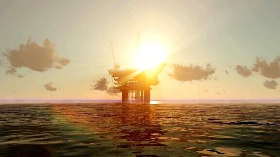 日出时海面上的石油平台