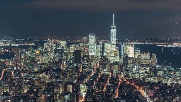 曼哈顿市中心夜间鸟瞰图