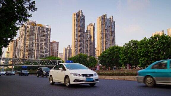 日落广州城市交通街道道路边全景4k时间推移中国