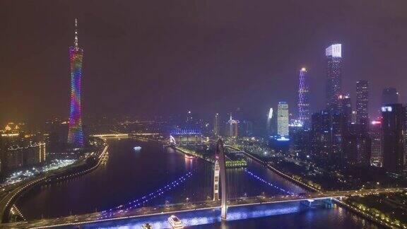 猎得桥和广州夜景鸟瞰图