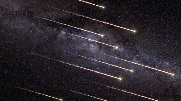 4k发光陨石在太空中飞行银河系
