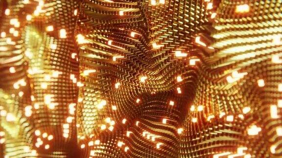 动画波移动结构的黄金立方体与眩光和光辉无限循环的动画
