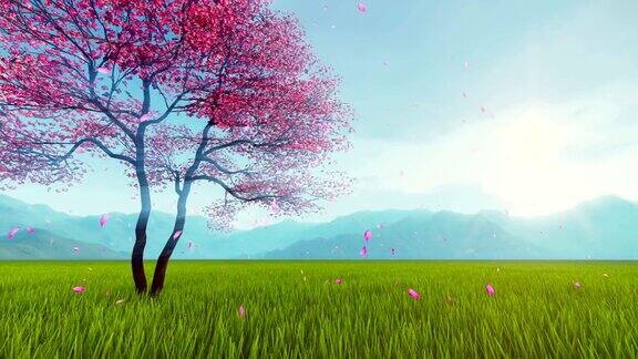 盛开的樱花樱桃树的慢镜头