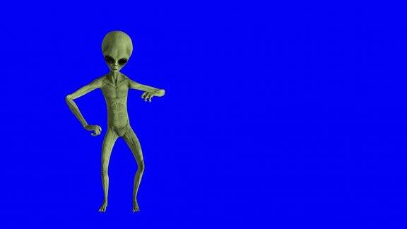 外星人在蓝色色度键上跳小鸡舞