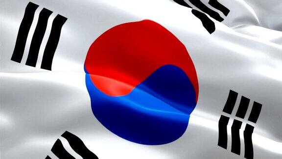 韩国国旗在风中飘扬视频片段全高清现实的韩国首尔国旗背景韩国国旗循环特写1080p全高清1920X1080镜头韩国亚洲国家国旗全高清