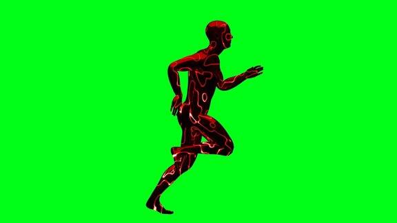 绿色背景下的3D抽象红色数字跑步人